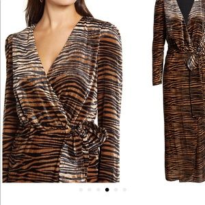 WAYF Tiger print Wrap Velvet maxi dress